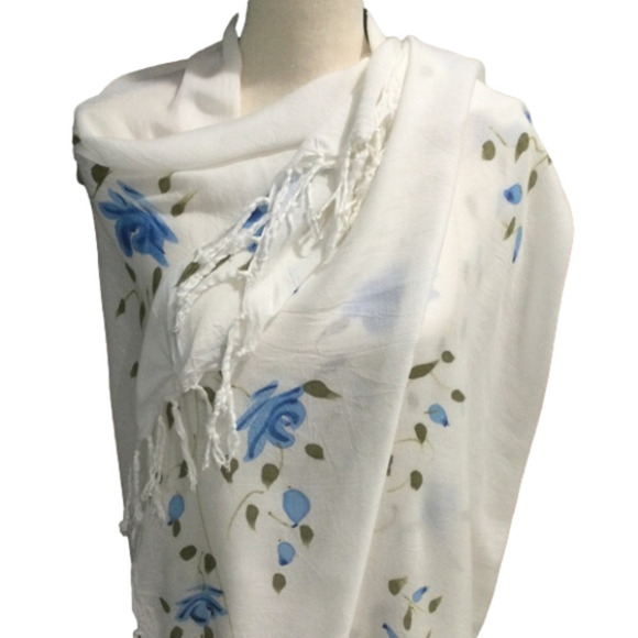 Tropical Tanlines Watercolor Blue & White Floral Wrap Cover Up - Picture 1 of 9